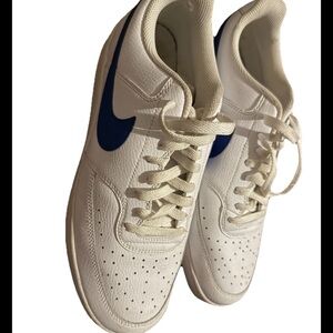 Men’s Nike Court Vision White Sneakers with Blue Swoosh